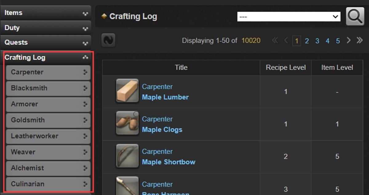 Crafting Log